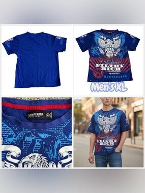 Men’s Contender XL Filthy Rich Dollar Note Short Sleeve T-Shirt Top Tee Blue GUC